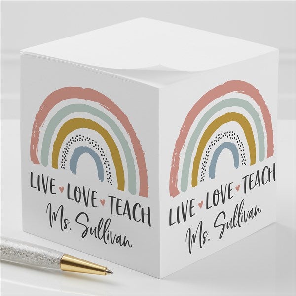 Boho Rainbow Teacher Personalized Paper Note Cube  - 40654