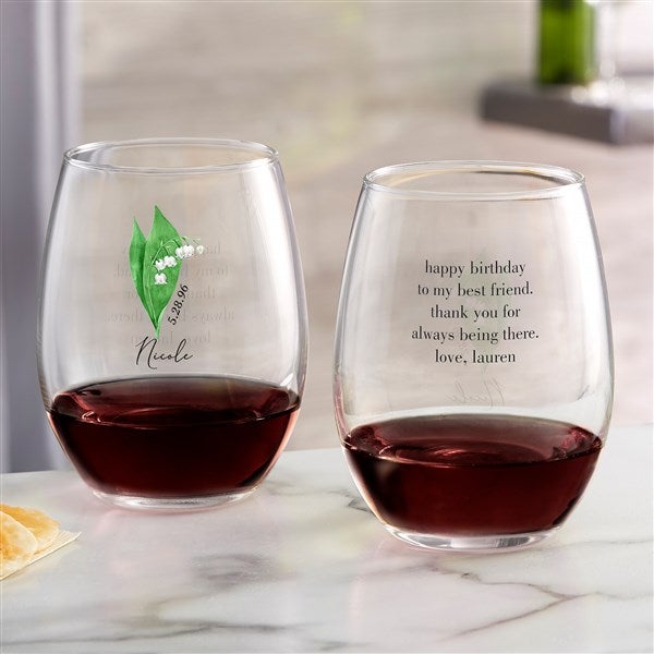 Personalized Wine Glasses - Birth Month Flower - 40660