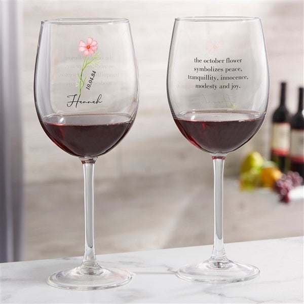 Personalized Wine Glasses - Birth Month Flower - 40660