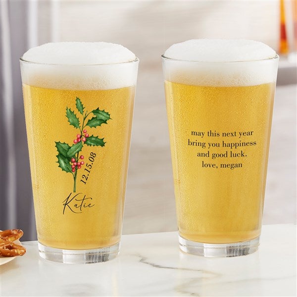 Birth Month Flower Personalized Beer Glasses  - 40661