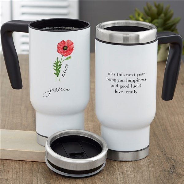 Personalized Travel Mug - Birth Month Flower - 40666