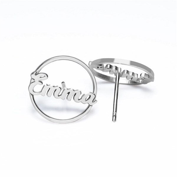 Personalized Circle Script Name Earrings  - 40682D