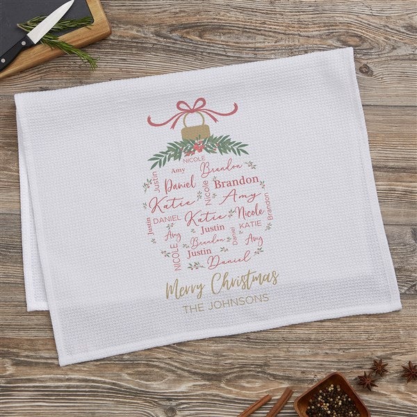 Merry Family Personalized Christmas Waffle Weave Kitchen Towel  - 40723