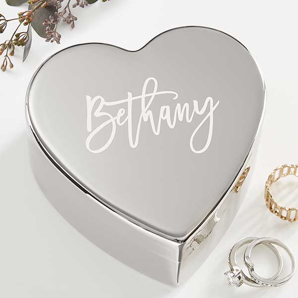 Personalized Silver Heart Keepsake - Scripty Name  - 40768