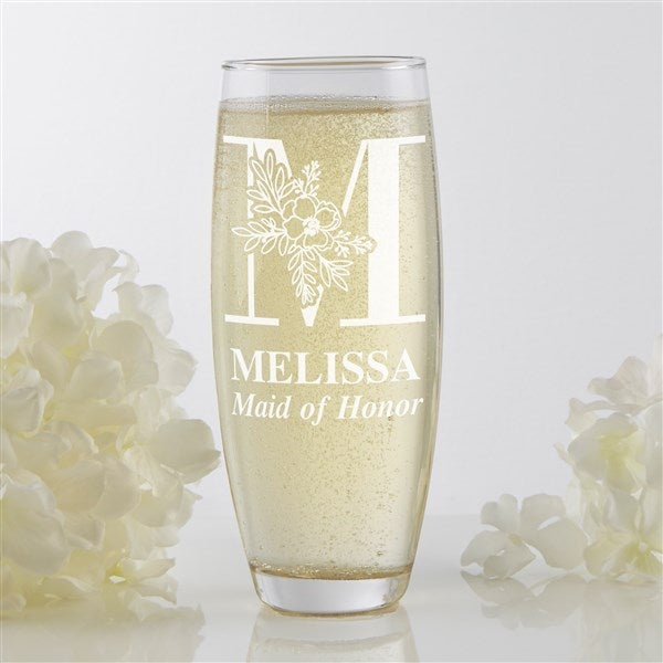 Floral Bridesmaid Engraved Champagne Flutes  - 40806