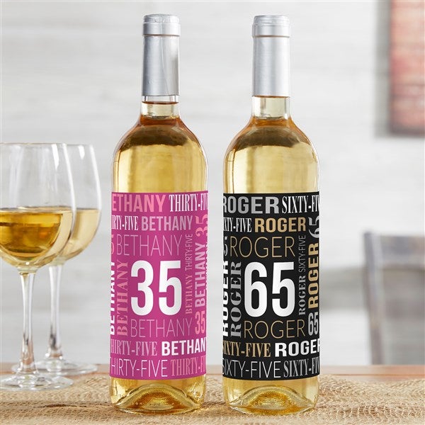 Repeating Birthday Personalized Wine Bottle Labels - 40820