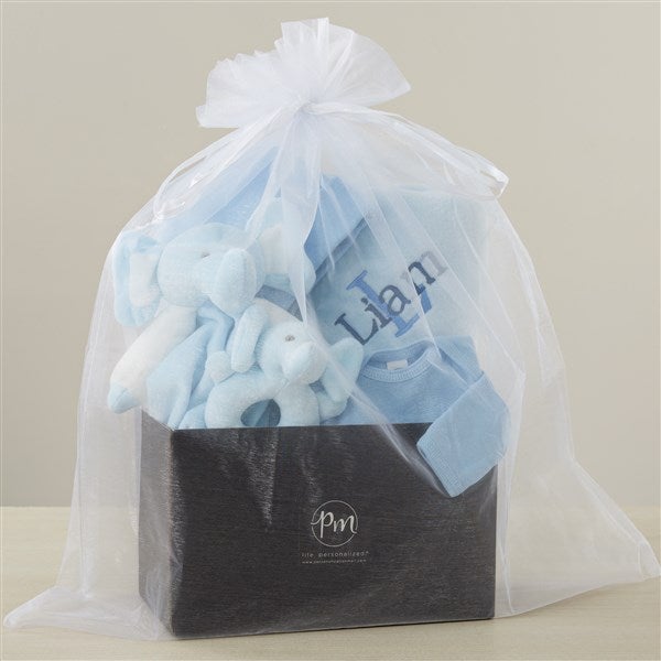 Embroidered Satin Trim Blue Baby Blanket with Clothes Set