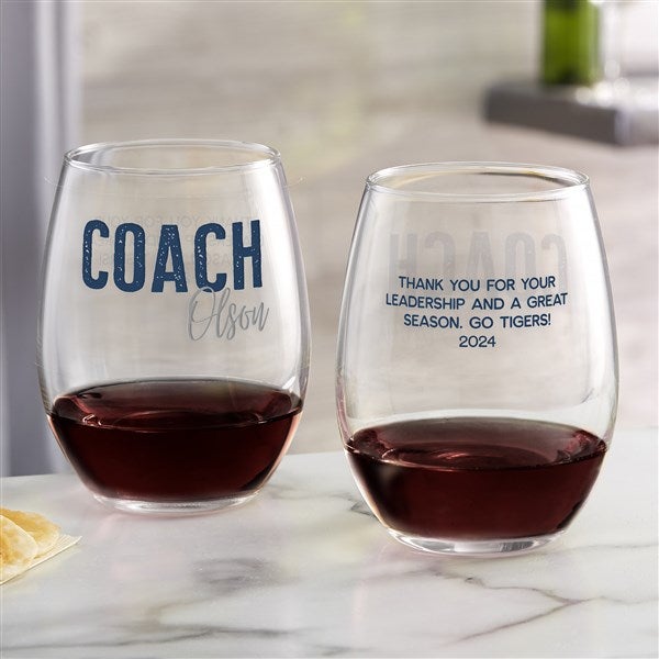 Thanks Coach Personalized Wine Glasses  - 40849