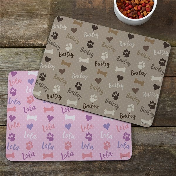 Playful Puppy Personalized Pet Food Mat