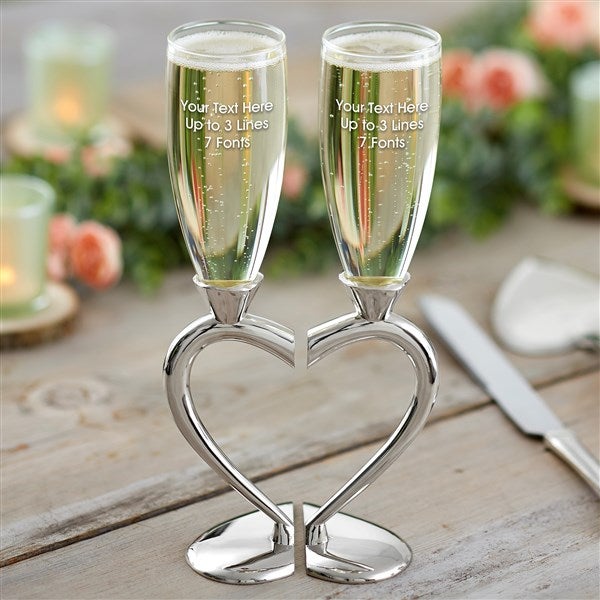 Connected Hearts Engraved Message Wedding Flute Set - 40963