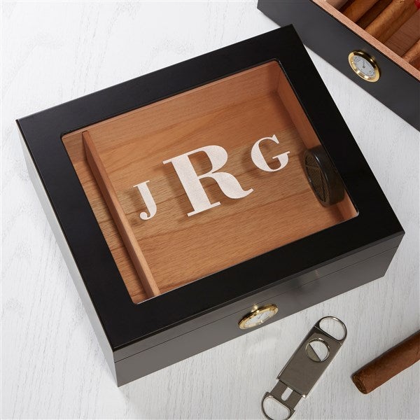 Classic Engraved Black Personalized Cigar Humidor 50 Count  - 40969