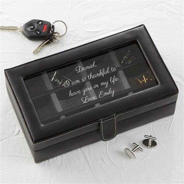 Personalized 12 Slot Leather Accessory Box - Engraved Message
