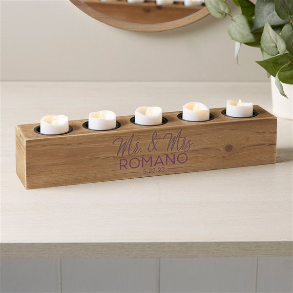 Stamped Elegance Personalized Wedding Wood Candle Holder  - 41033