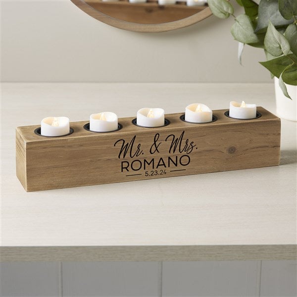 Stamped Elegance Personalized Wedding Wood Candle Holder  - 41033