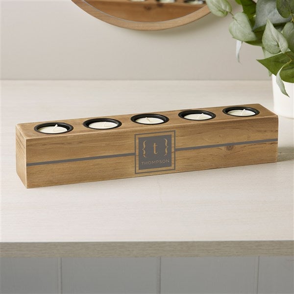 Classy Monogram Personalized Wood Candle Holder  - 41037