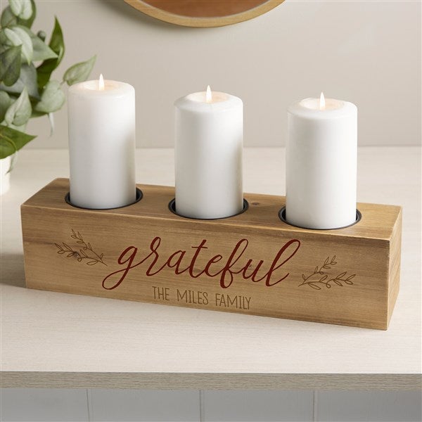 Thankful Personalized Wood Candle Holder  - 41041
