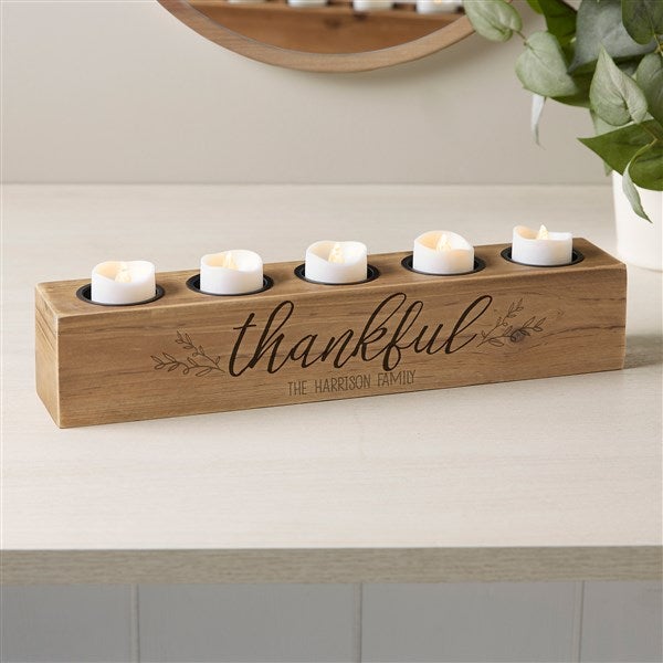 Thankful Personalized Wood Candle Holder  - 41041