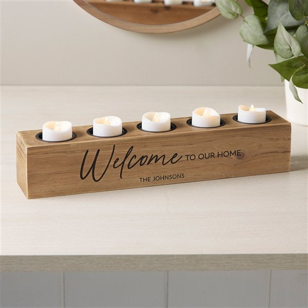 Personalized Wood Candle Holder - Welcome To Our Home - 41054