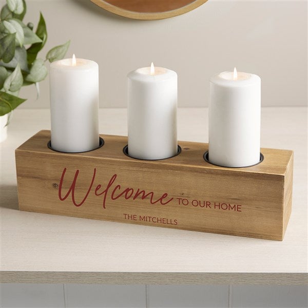 Personalized Wood Candle Holder - Welcome To Our Home - 41054