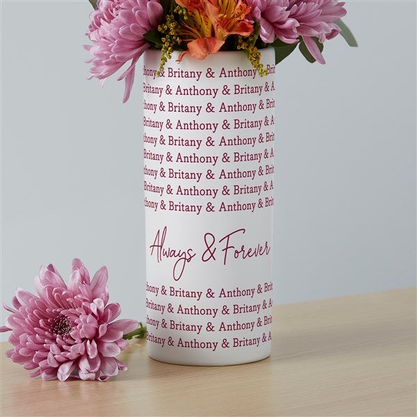 Couples Repeating Names Personalized White Flower Vase  - 41082