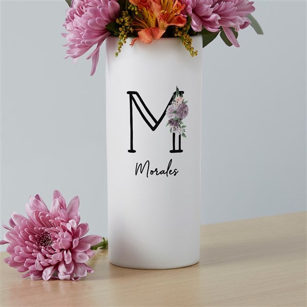 Plum Colorful Floral Personalized White Flower Vase  - 41093