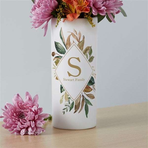 Personalized White Flower Vase Initial Greenery