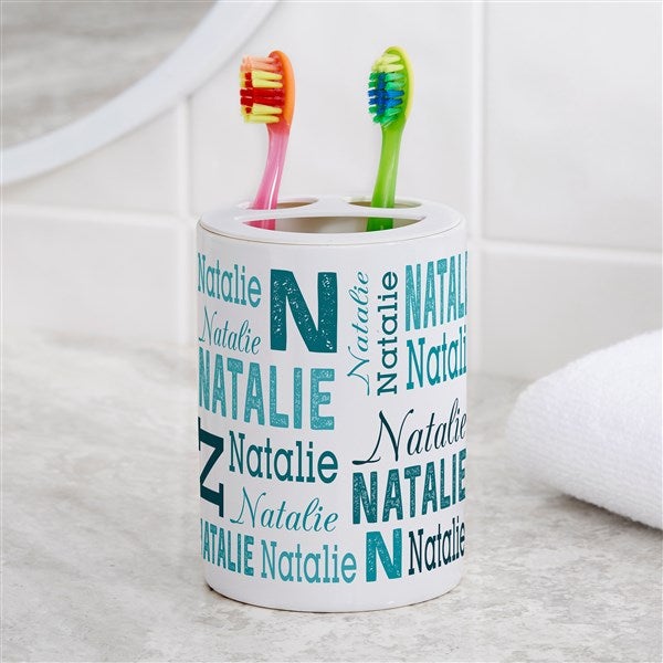 Repeating Name Personalized Ceramic Toothbrush Holder  - 41146