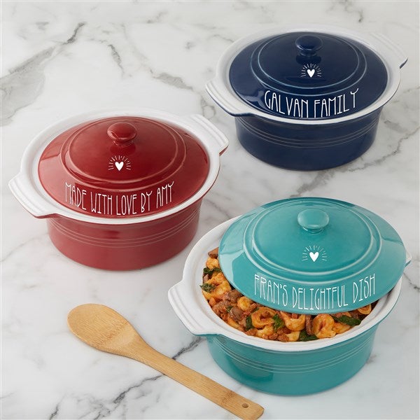Made With Love Classic Personalized Round Casserole Dish With Lid-Red