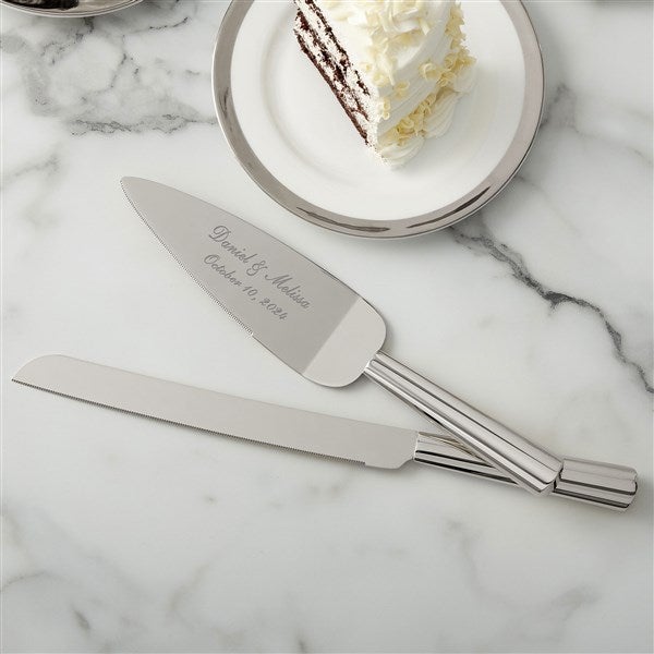 Classic Silver Engraved Cake Knife & Server Set  - 41179