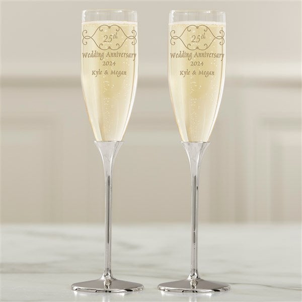 Anniversary Toast Personalized Silver Flute Set  - 41204