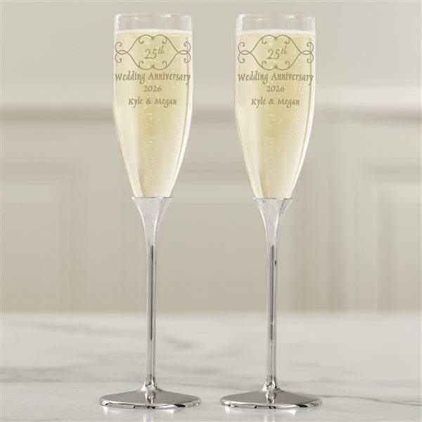 Anniversary Toast Personalized Silver Flute Set  - 41204
