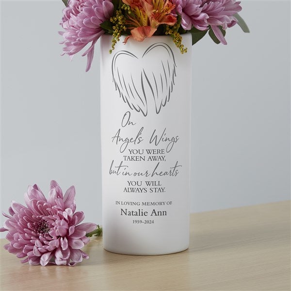 Personalized White Flower Vase - On Angels Wings - 41230