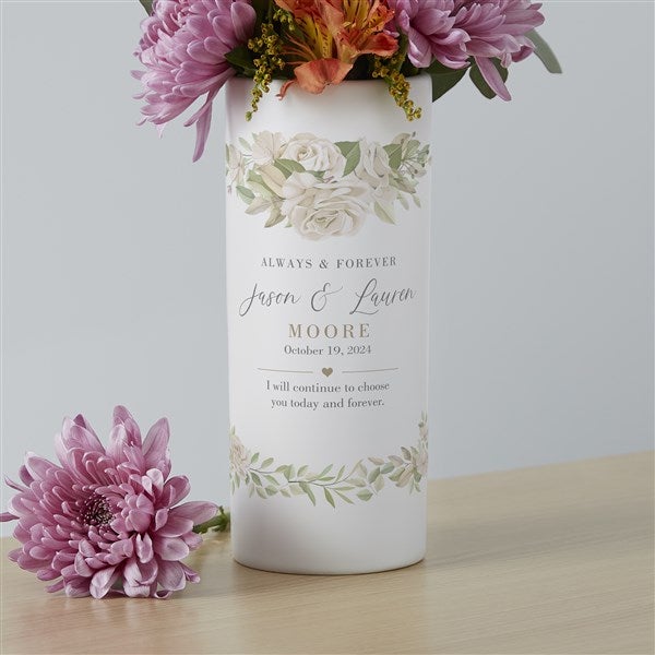 Floral Anniversary Personalized White Flower Vase  - 41231