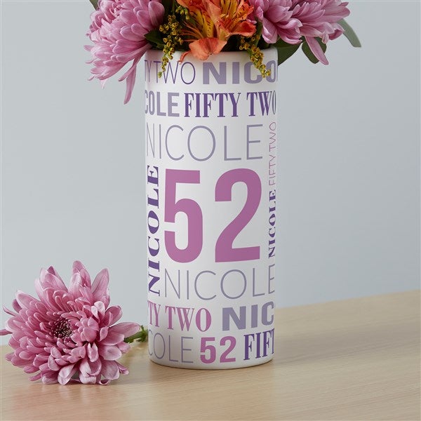 Repeating Birthday Personalized White Flower Vase  - 41232