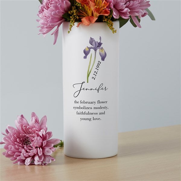 Birth Month Flower Personalized White Flower Vase  - 41233