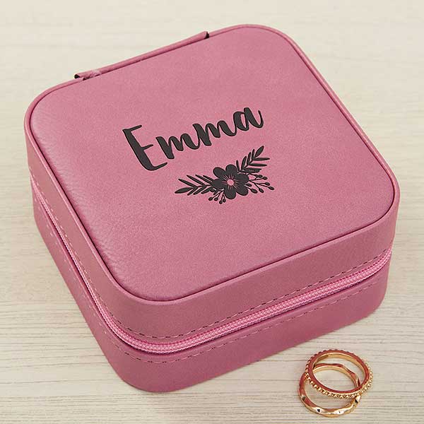 Floral Reflections Personalized Leatherette Jewelry Case Pink