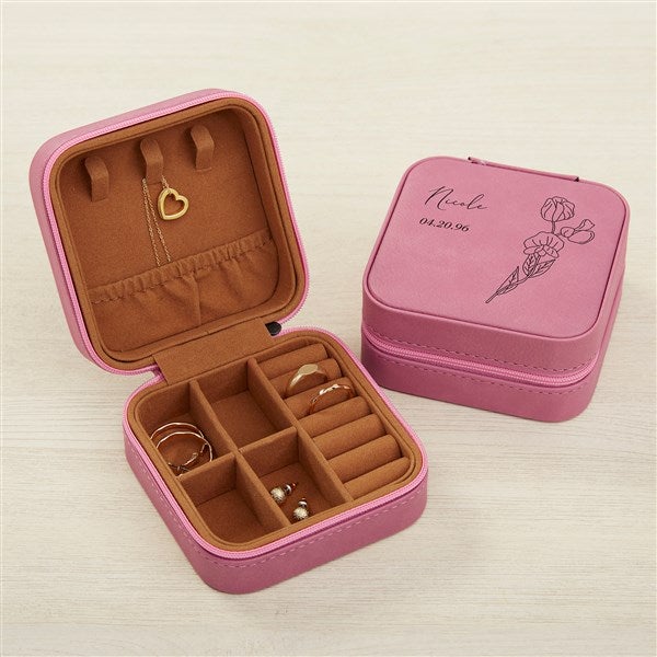 Birth Month Flower Personalized Leatherette Jewelry Case - 41259