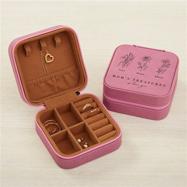 Family Birth Month Flower Personalized Leatherette Jewelry Case  - 41260