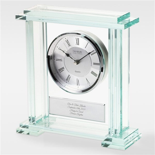 Engraved Wedding Jade Glass Clock Large Tabletop - 41288