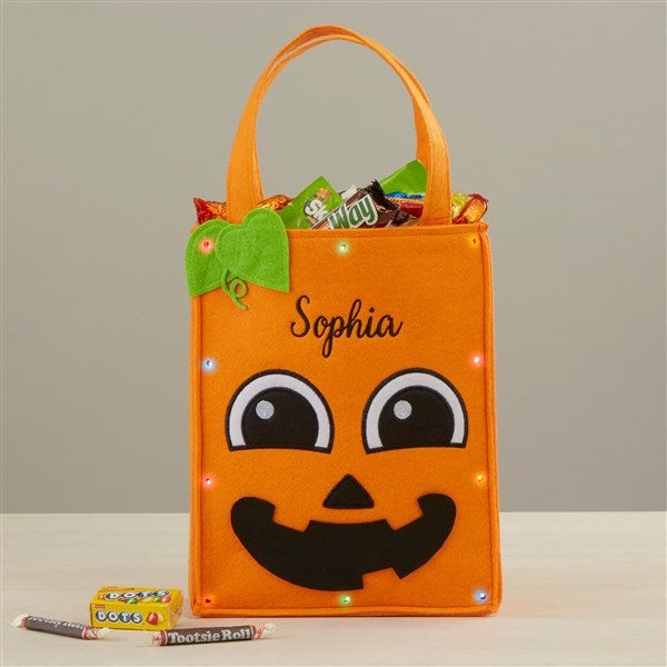 Pumpkin Embroidered Light Up Halloween Treat Bag