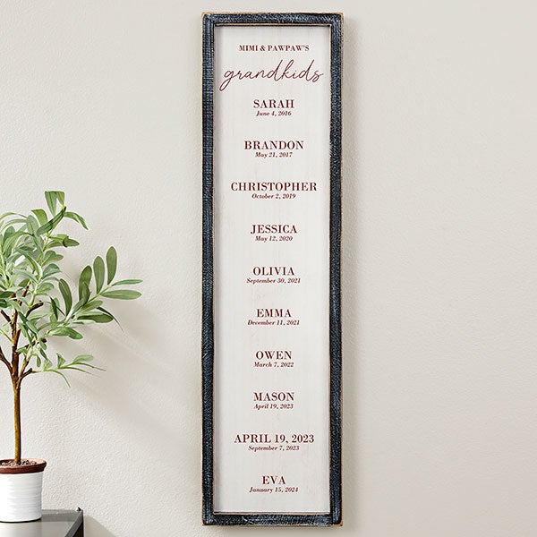 Grandchildren Birthdate Personalized Vertical Barnwood Frame Wall Art  - 41481