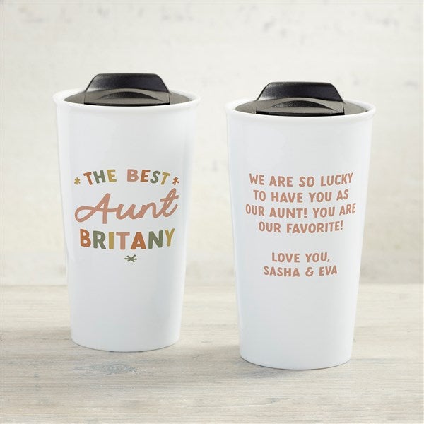 The Best Auntie Personalized 12 oz. Double-Walled Ceramic Travel Mug - 41491