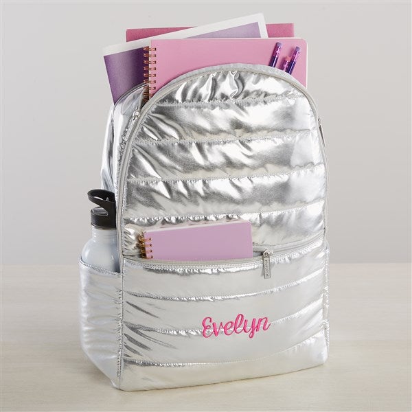 Metallic Silver Embroidered Puffer Backpack  - 41533