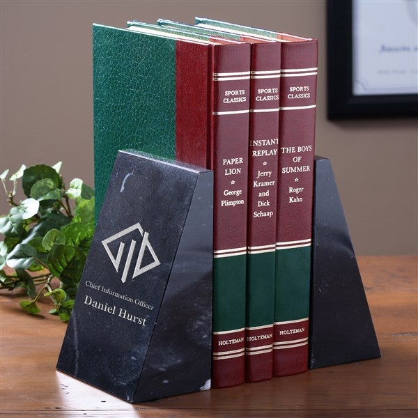 Personalized Logo Marble Bookends  - 41573