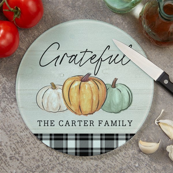 Fall Family Pumpkins Personalized Round Glass Cutting Boards  - 41580