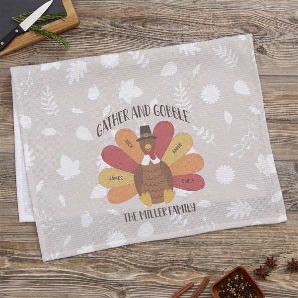 Thankful Turkey Personalized Waffle Weave Kitchen Towel  - 41586