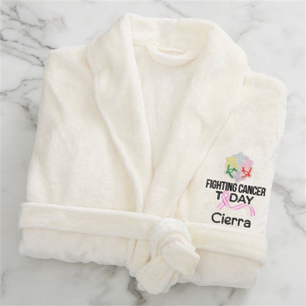 Fighting Cancer Today Personalized Luxury Fleece Robe- Ivory - 41599