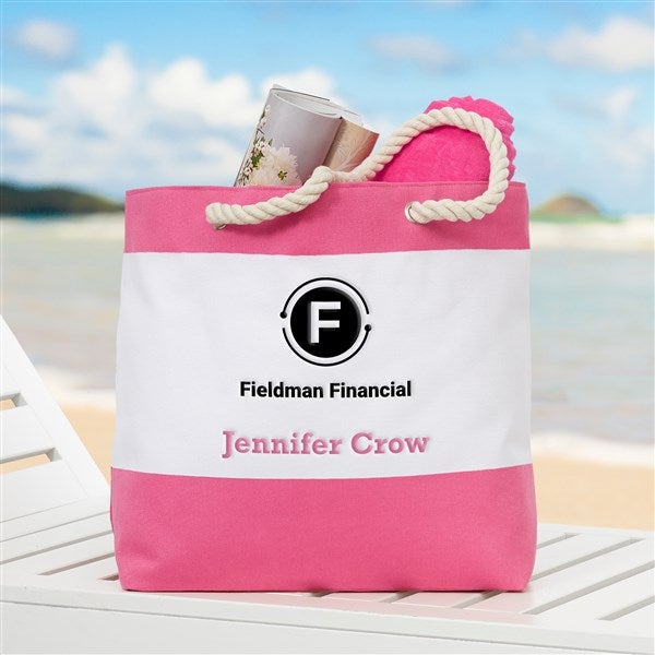 Embroidered Logo Beach Tote - Pink - 41627