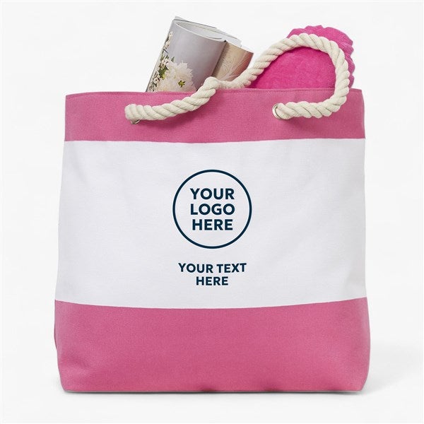 Embroidered Logo Beach Tote - Pink - 41627