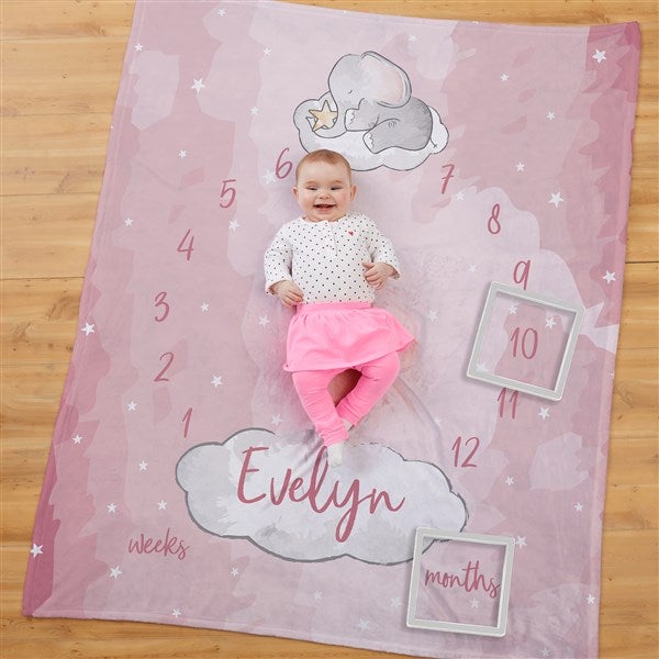 Baby Elephant Personalized Milestone Fleece Baby Blanket  - 41649